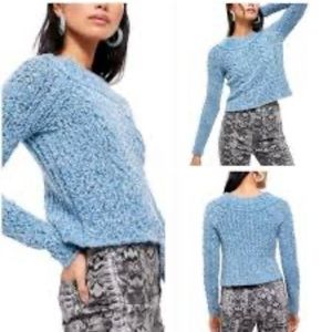 Free People Avalon Off The Shoulder Open Knit Sweater Blue Marine Size L